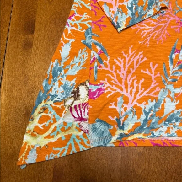 Chico's Women’s 3/4 Sleeve Coral Cotton Slub Vneck Sharkbite Hem 1 Medium - Picture 7 of 14